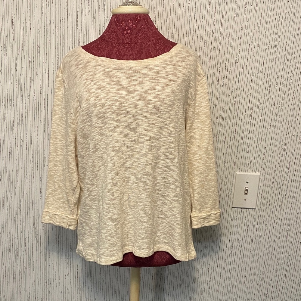 Rebecca Malone XL Knit Beige 3/4 Sleeve Cream Color Blouse, Career Casual Wear